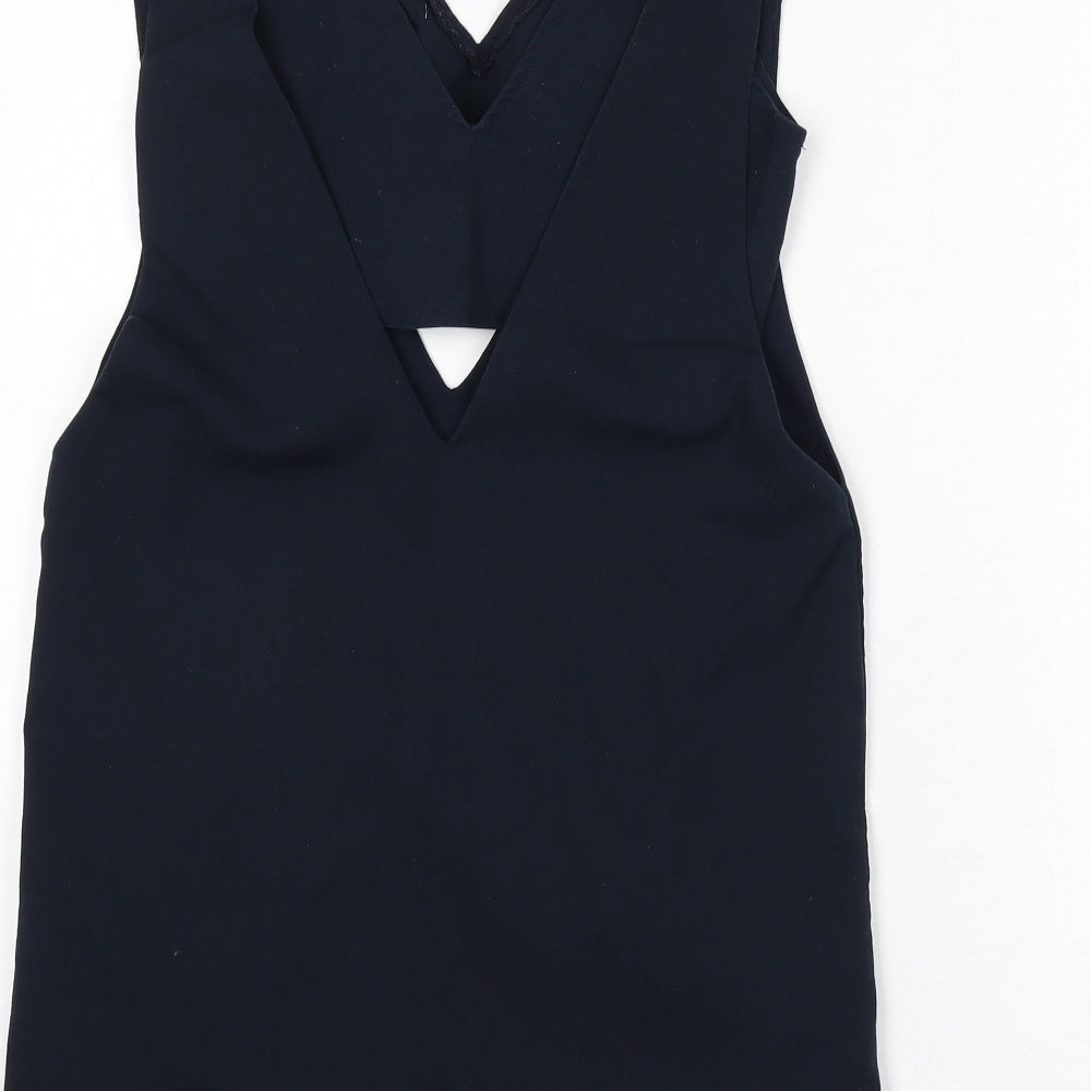 Zara Womens Blue Cotton A-Line Size S V-Neck Hook & Eye