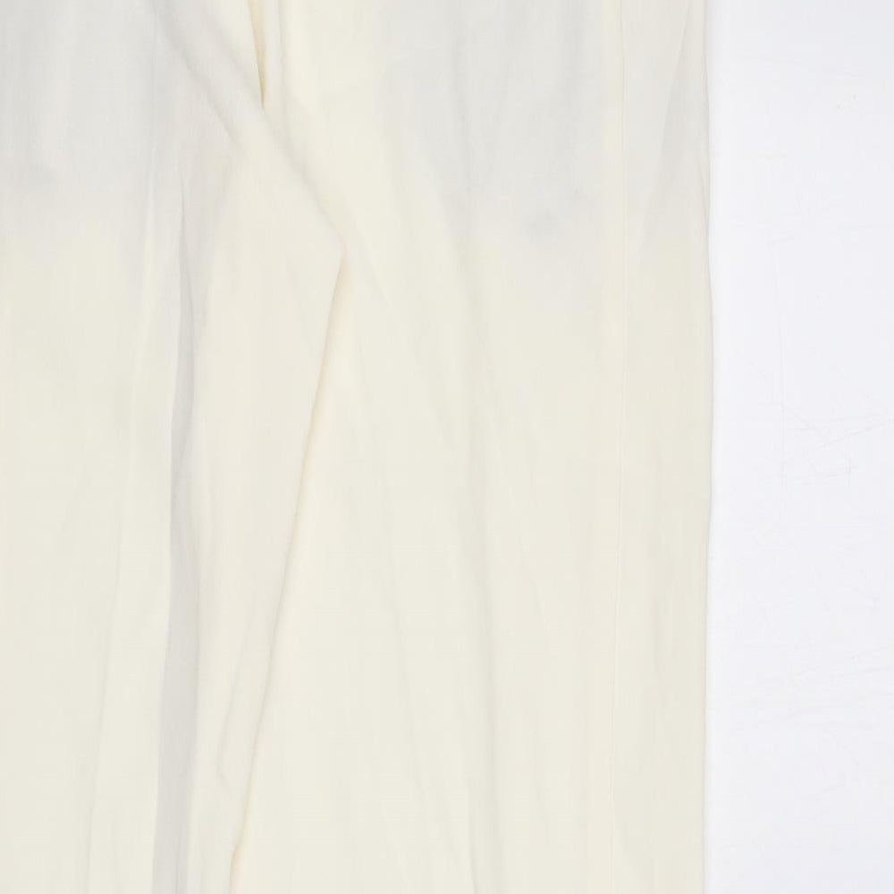 Marks and Spencer Womens Ivory Polyester Trousers Size 8 L24 in Regular - Pleat