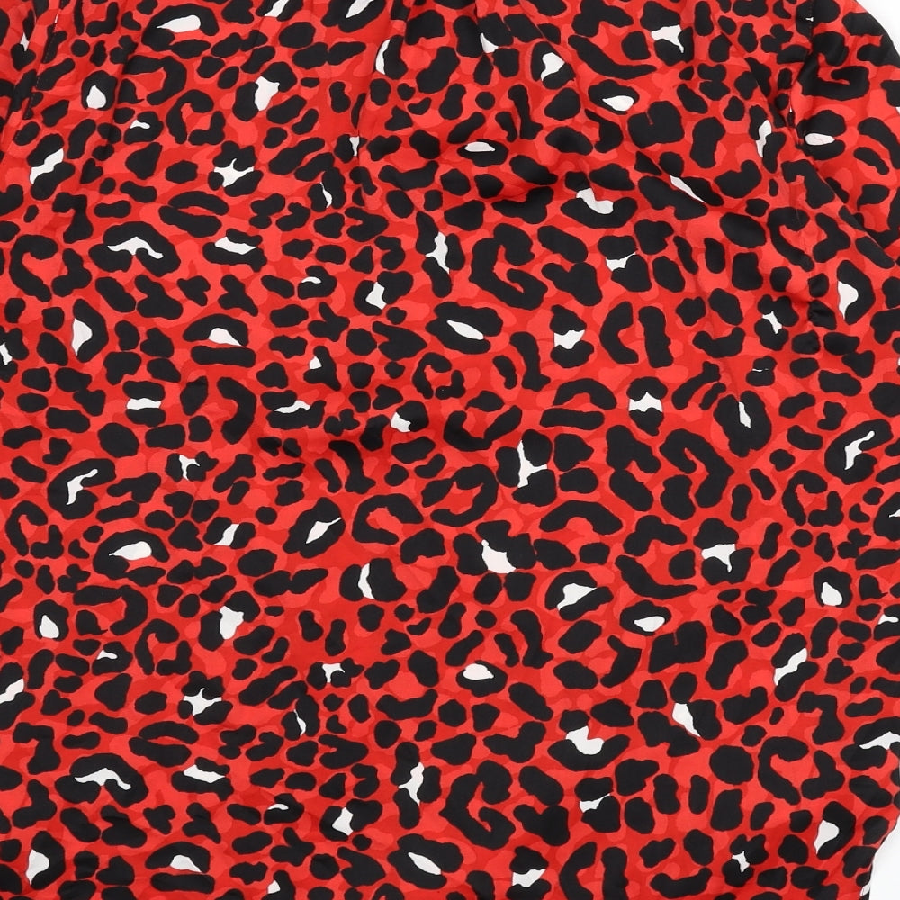 Marks & Spencer Womens Red Animal Print Polyester Basic Blouse Size 10 V-Neck - Leopard Print