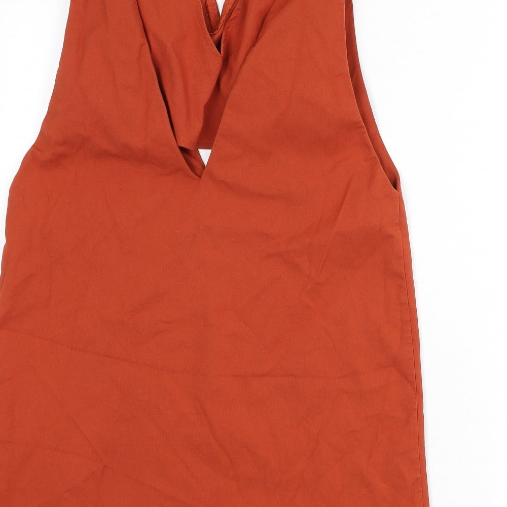 Zara Womens Orange Cotton A-Line Size M V-Neck Hook & Eye