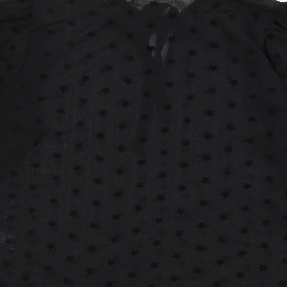 Marks & Spencer Womens Black Geometric Polyester Basic Blouse Size 10 Round Neck - Star Print