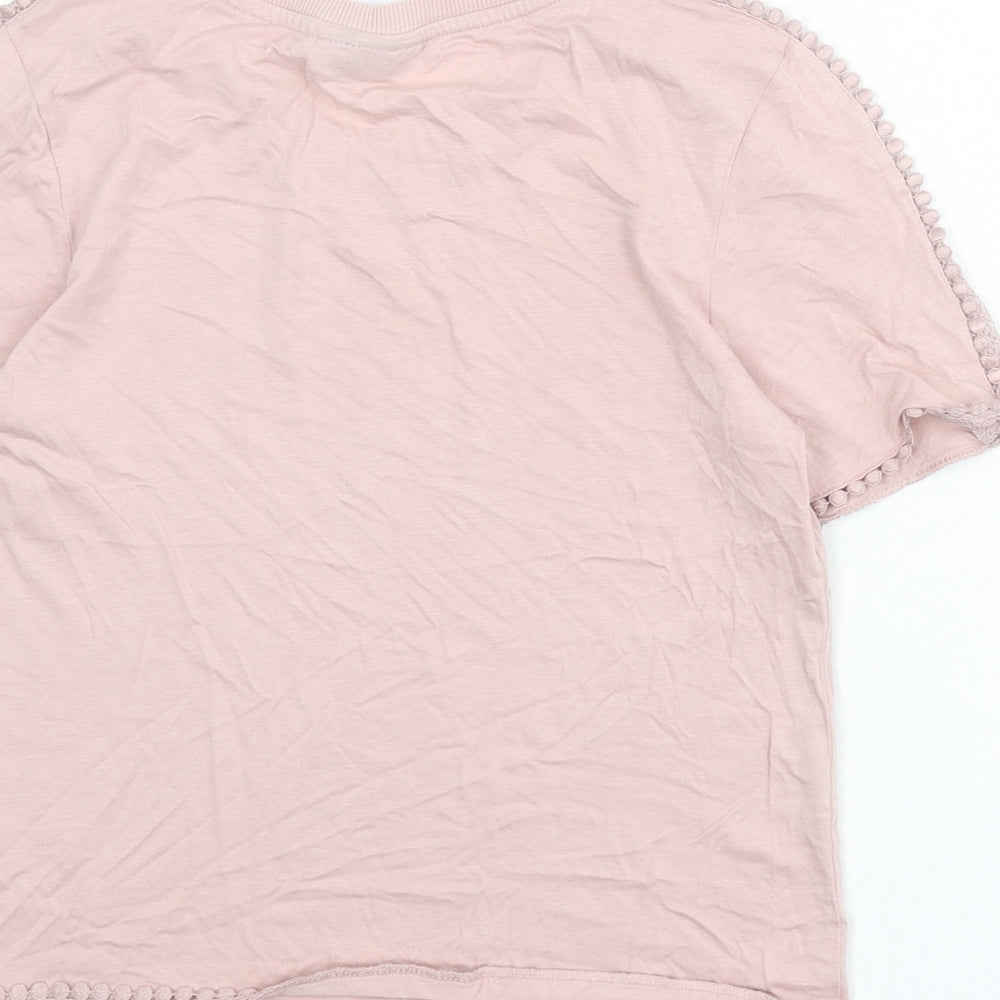 Topshop Womens Pink Modal Basic T-Shirt Size 6 Round Neck - Lace Trim, Mesh Panels