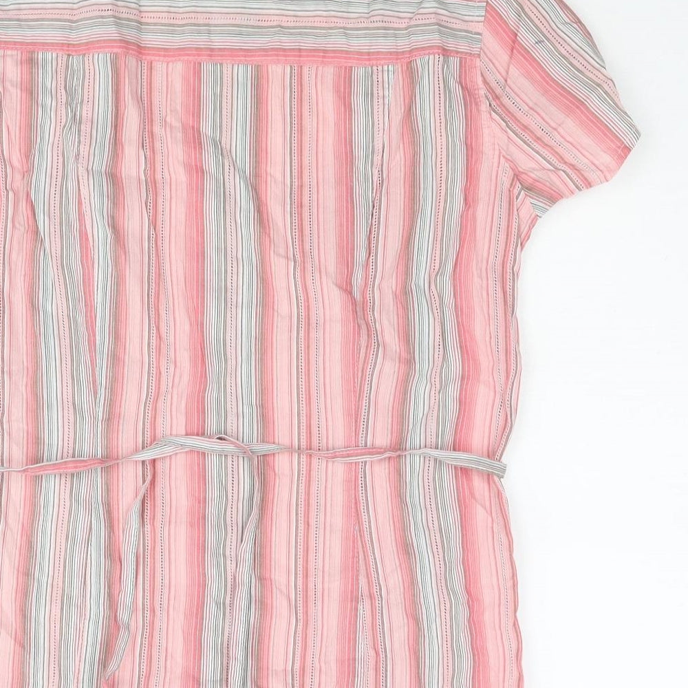 Casual Club Womens Pink Striped Cotton Basic Button-Up Size 10 V-Neck - Belted