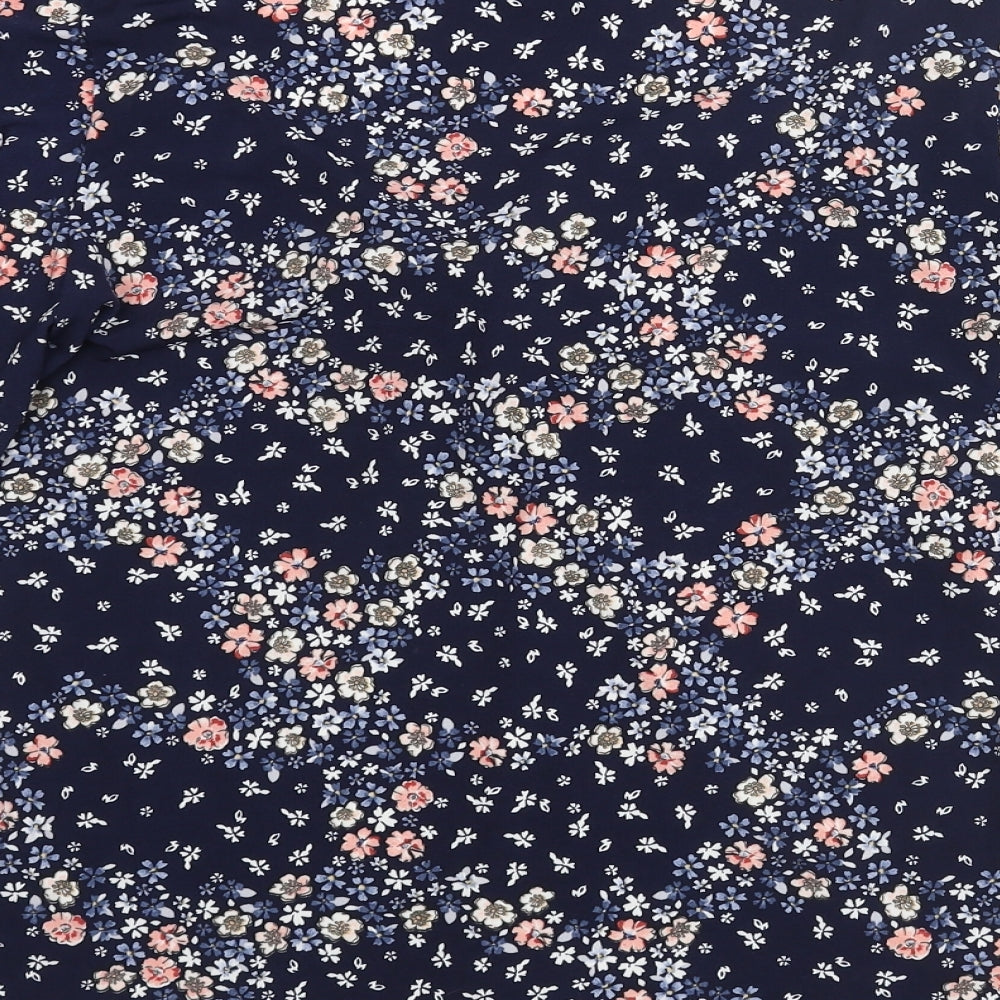 Oasis Womens Blue Floral Polyester Basic Blouse Size S V-Neck - Tie Detail