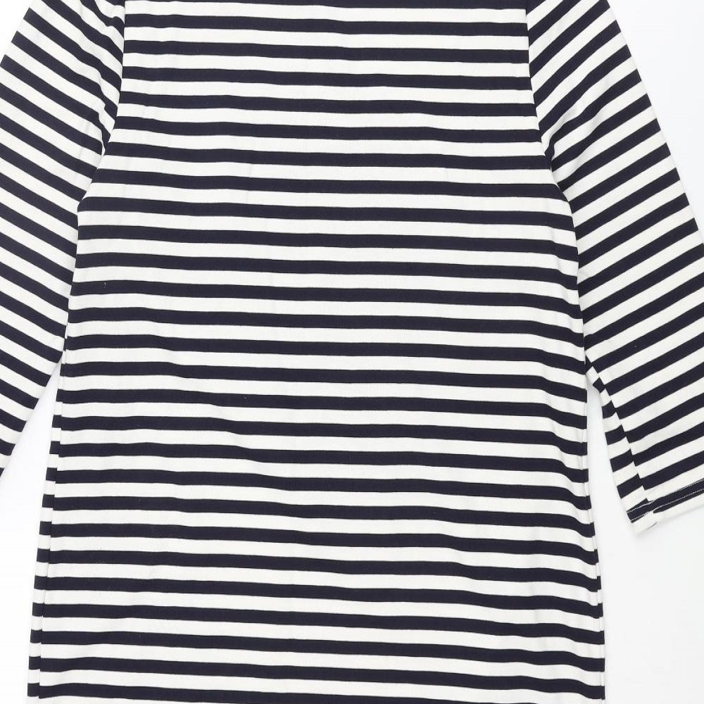 New Look Womens Blue Striped Polyester Shift Size 10 Round Neck Pullover