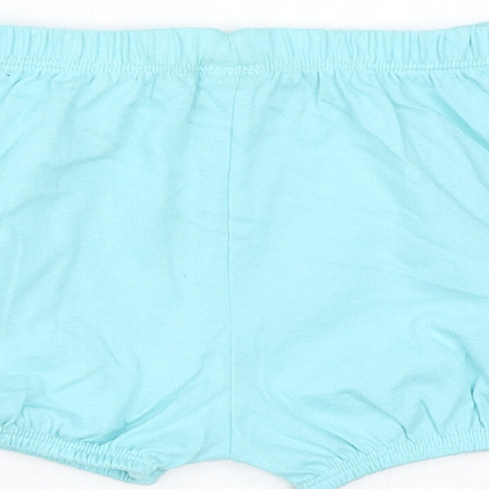 Marks & Spencer Girls Blue Cotton Cropped Trousers Size 9-12 Months Drawstring - Inside Leg 2in
