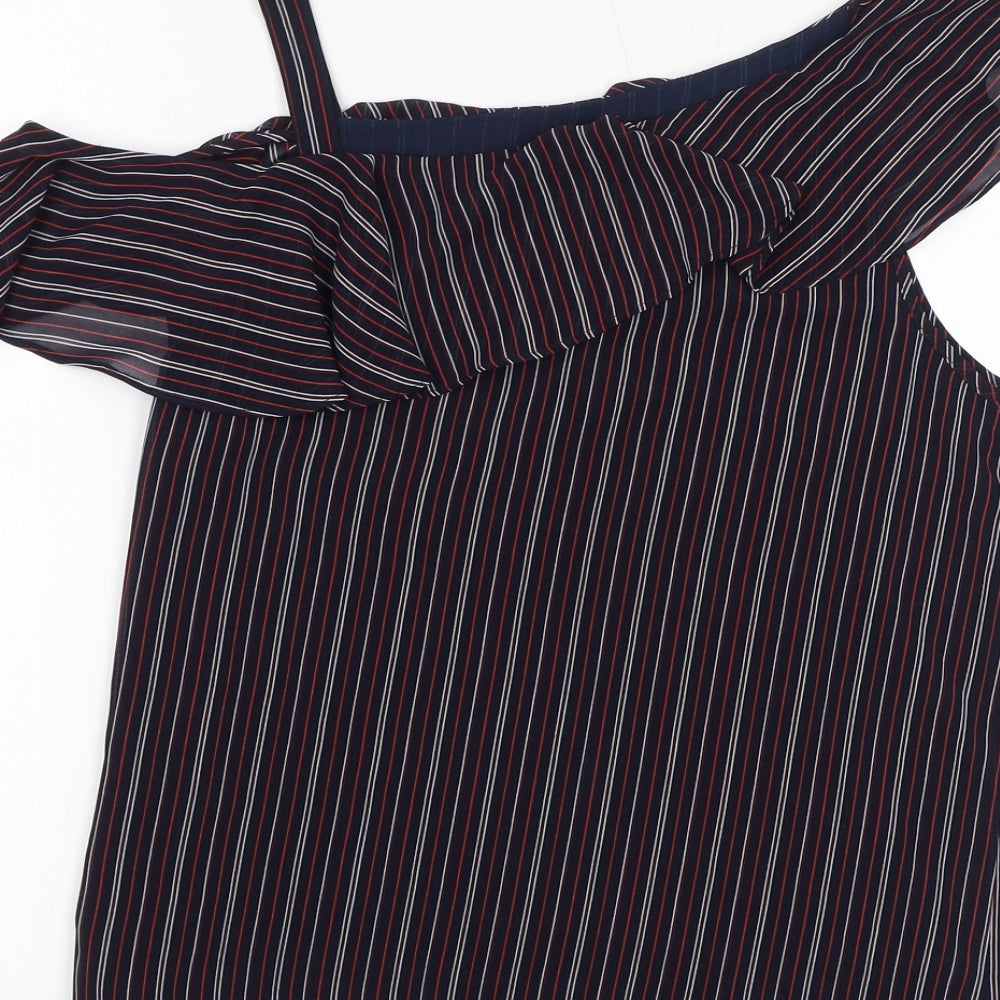 Oasis Womens Blue Striped Polyester Basic Tank Size 10 One Shoulder
