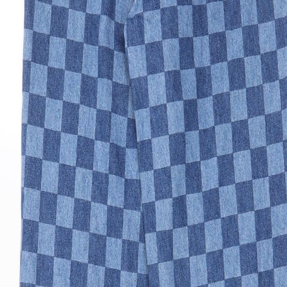H&M Womens Blue Check Cotton Straight Jeans Size 6 L32 in Regular Zip - Pockets