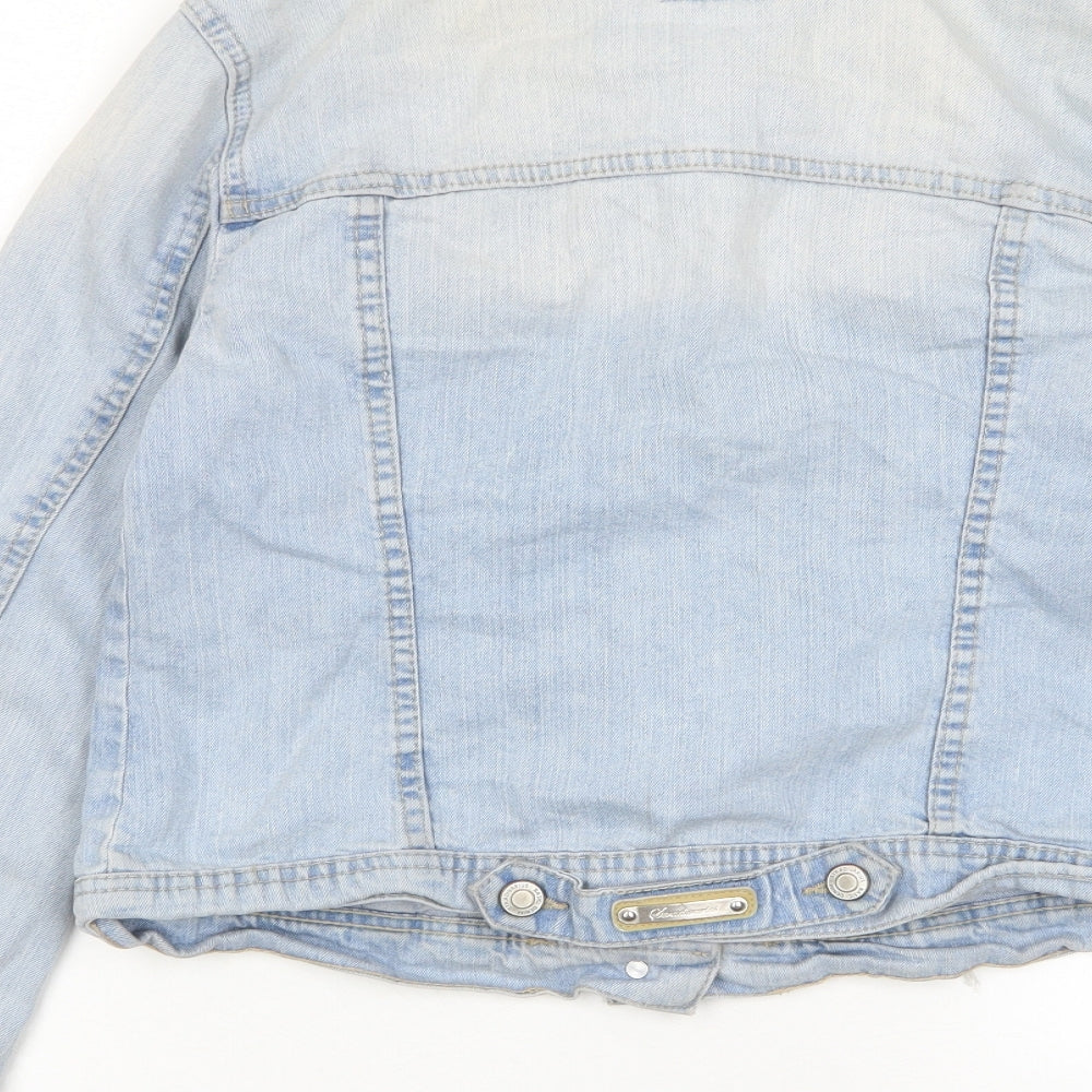 Stradivarius Womens Blue Jacket Size M Button - Distressed, Pockets