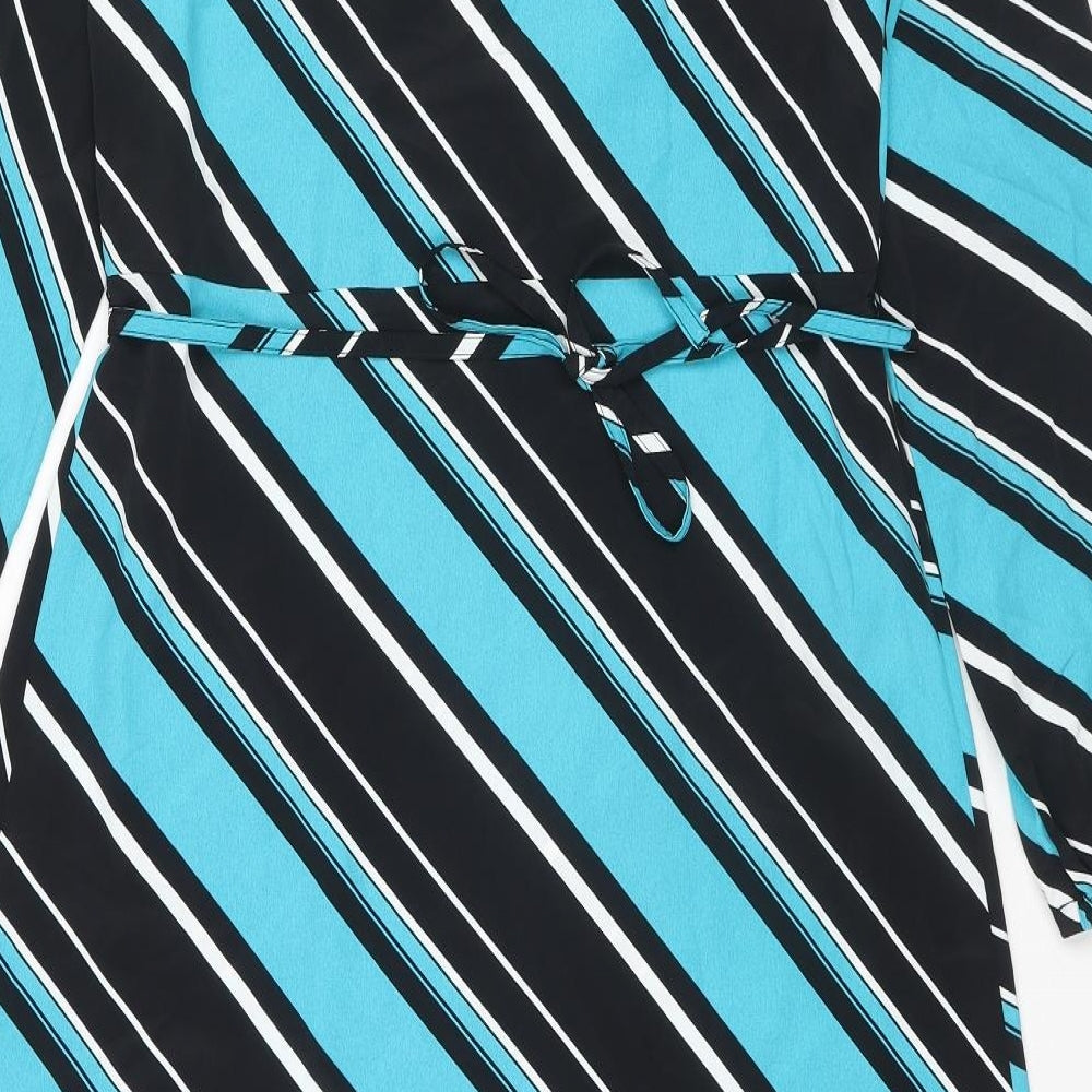 Marks & Spencer Womens Blue Striped Polyester Maxi Size 8 Round Neck Button