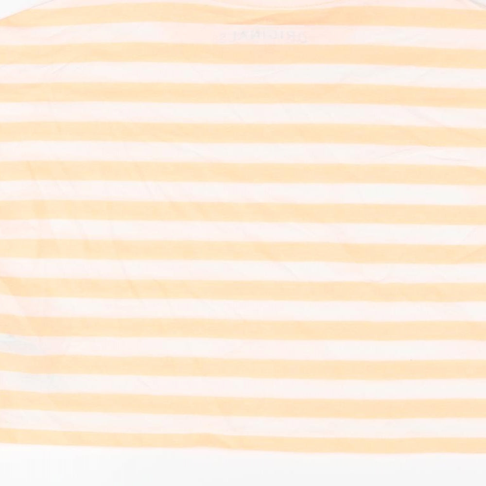 Marks & Spencer Boys White Striped Cotton Basic T-Shirt Size 7-8 Years Round Neck Pullover