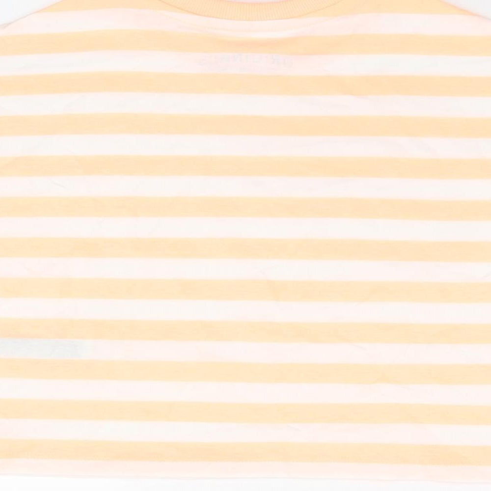 Marks & Spencer Boys White Striped Cotton Basic T-Shirt Size 6-7 Years Round Neck Pullover