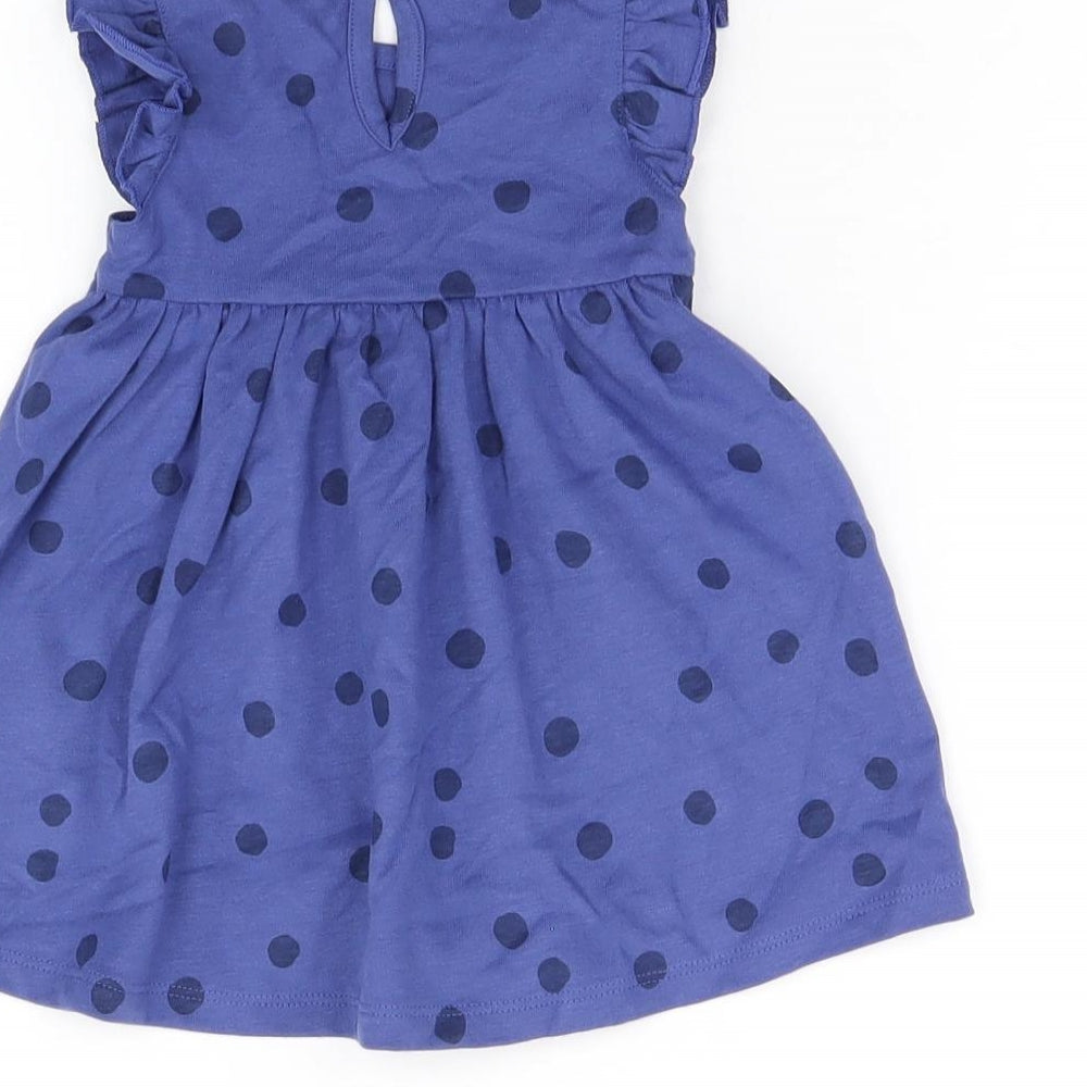Marks & Spencer Girls Blue Polka Dot Cotton A-Line Size 0-3 Months Round Neck Button