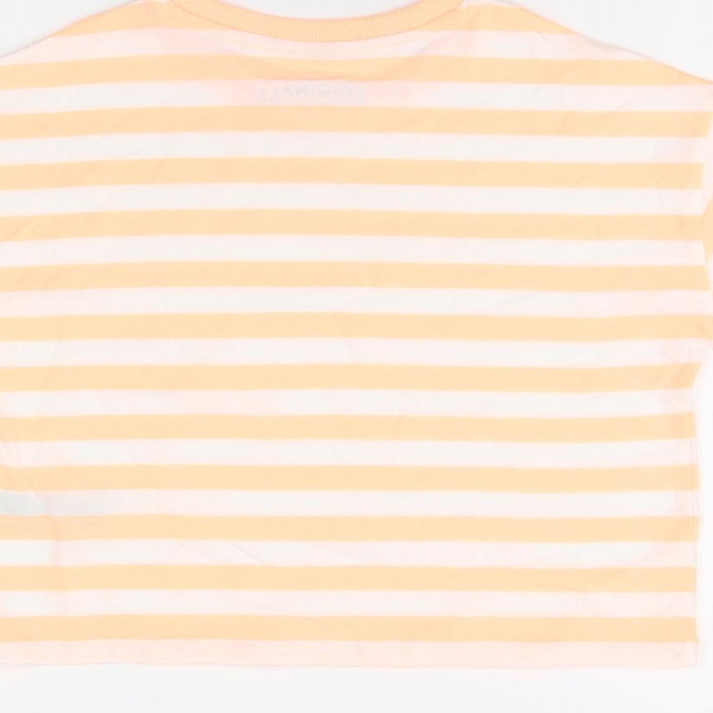 Marks & Spencer Boys White Striped Cotton Basic T-Shirt Size 8-9 Years Round Neck Pullover