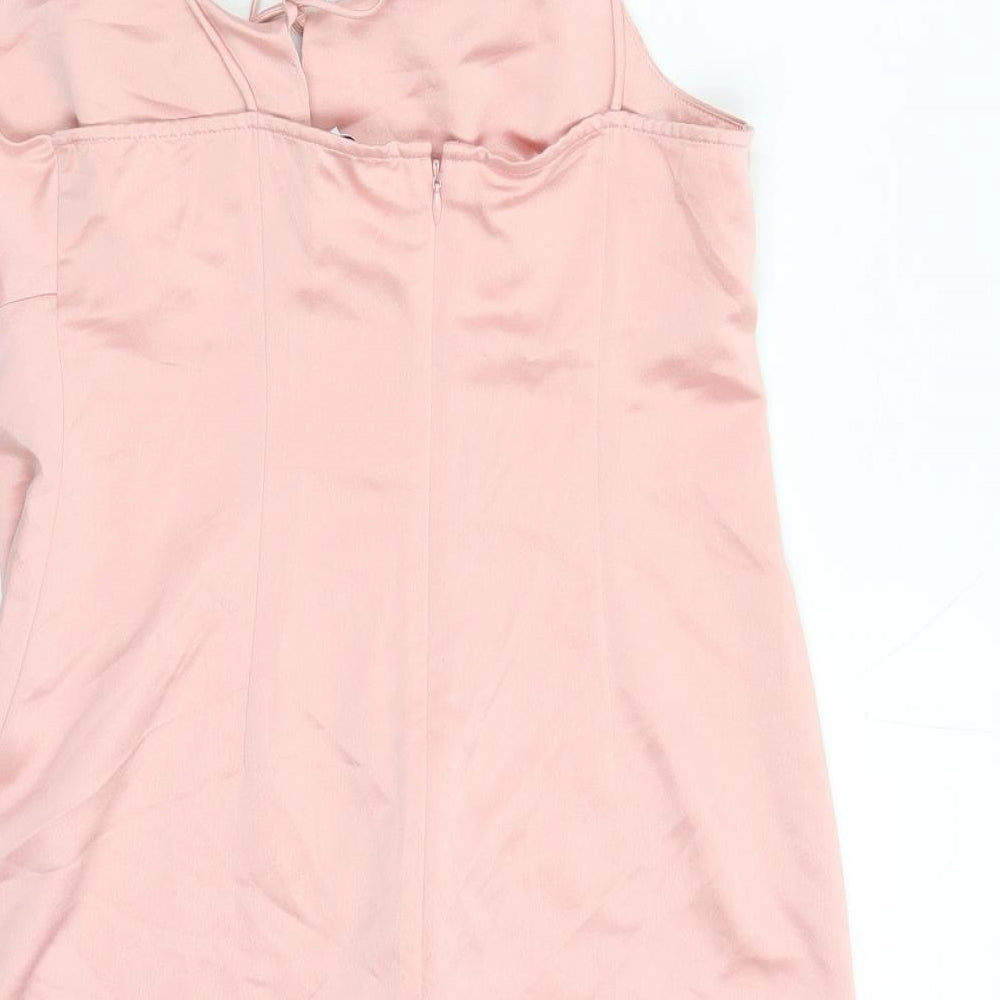 Topshop Womens Pink Polyester Slip Dress Size 12 Round Neck Zip
