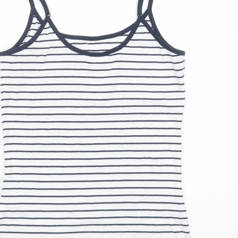Marks & Spencer Womens White Striped Cotton Basic Tank Size 8 Round Neck