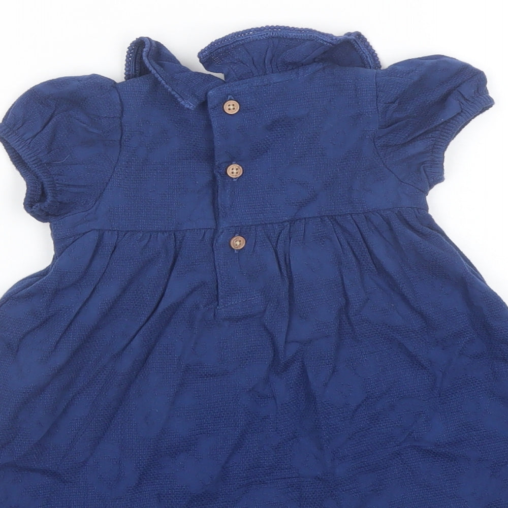 Marks & Spencer Girls Blue Cotton A-Line Size 3-6 Months Collared Button