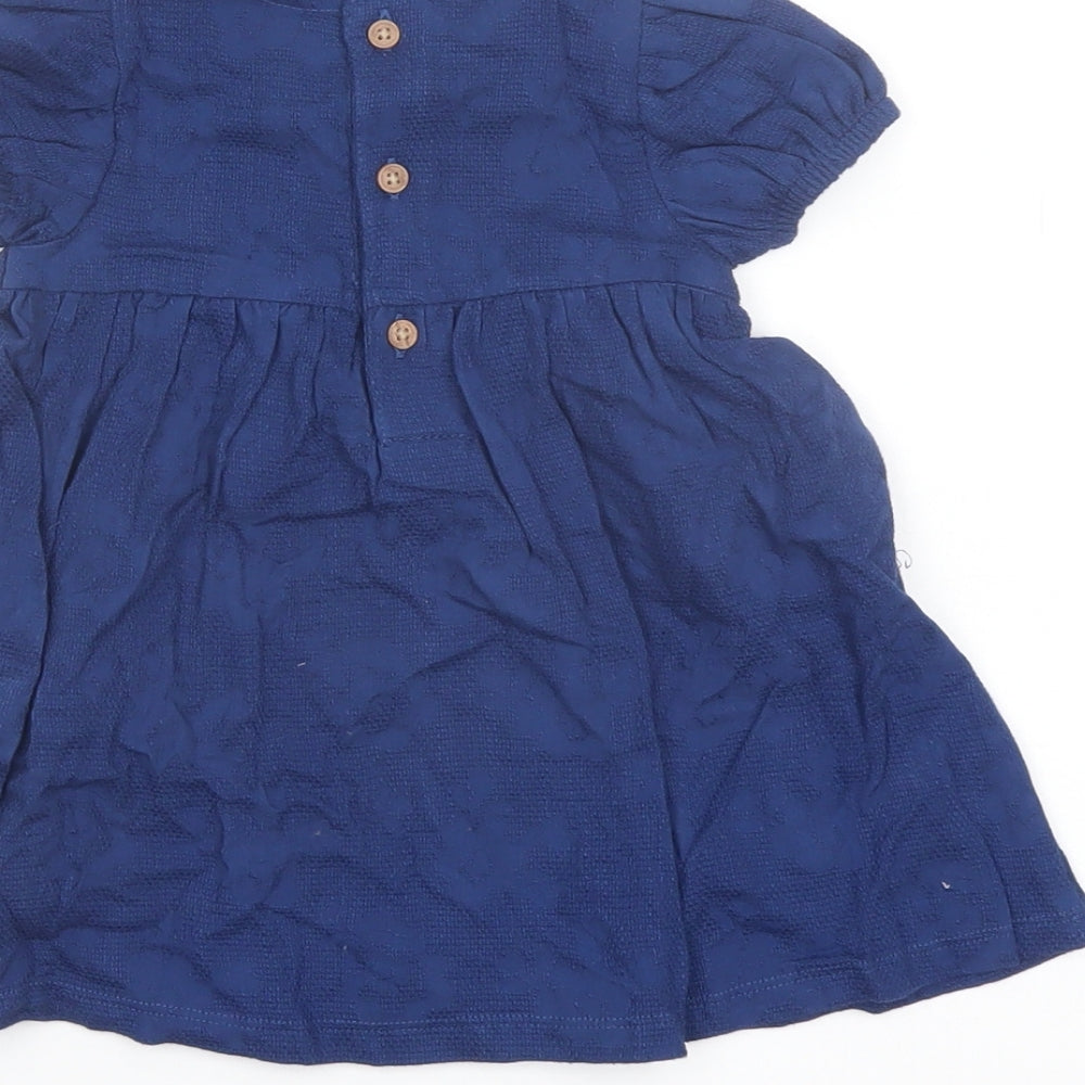 Marks & Spencer Girls Blue Cotton A-Line Size 3-6 Months Collared Button