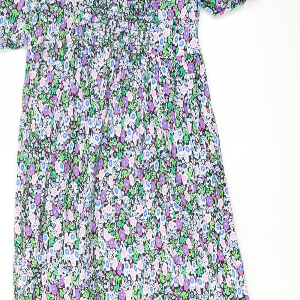 Marks & Spencer Womens Multicoloured Floral Cotton A-Line Size 8 Square Neck Pullover