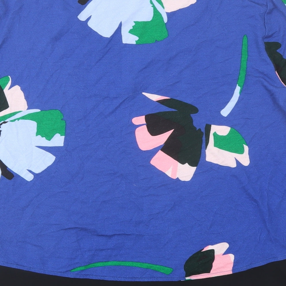 Marks & Spencer Womens Blue Geometric Polyester Basic T-Shirt Size 10 V-Neck
