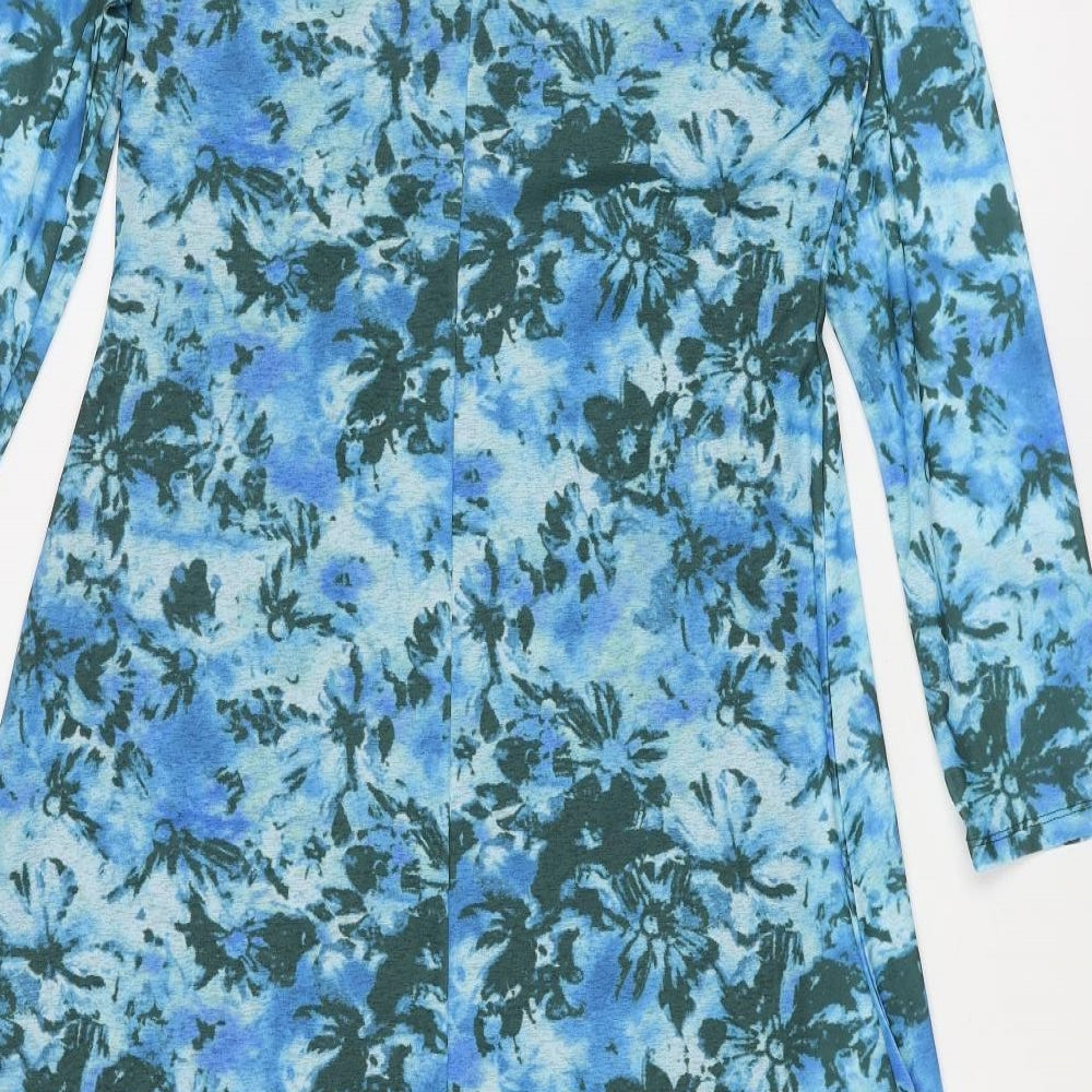 Marks & Spencer Womens Blue Floral Polyester A-Line Size 12 Square Neck Pullover