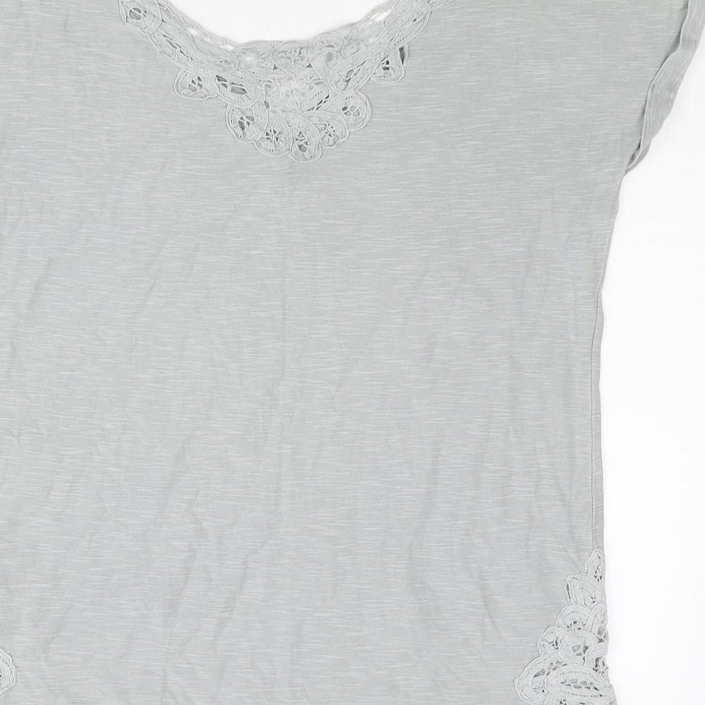 NEXT Womens Grey Cotton Basic Blouse Size 6 V-Neck - Lace Detail