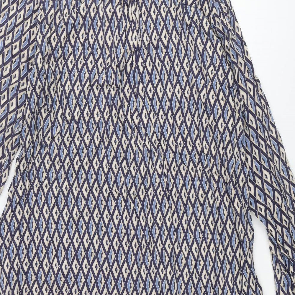 Milano Womens Multicoloured Geometric Viscose Shift Size 12 Collared Button