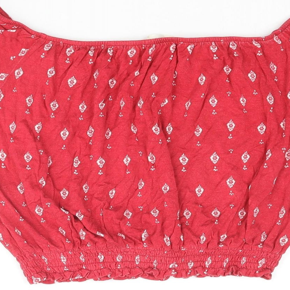 H&M Womens Red Geometric Viscose Cropped Blouse Size XS Collared