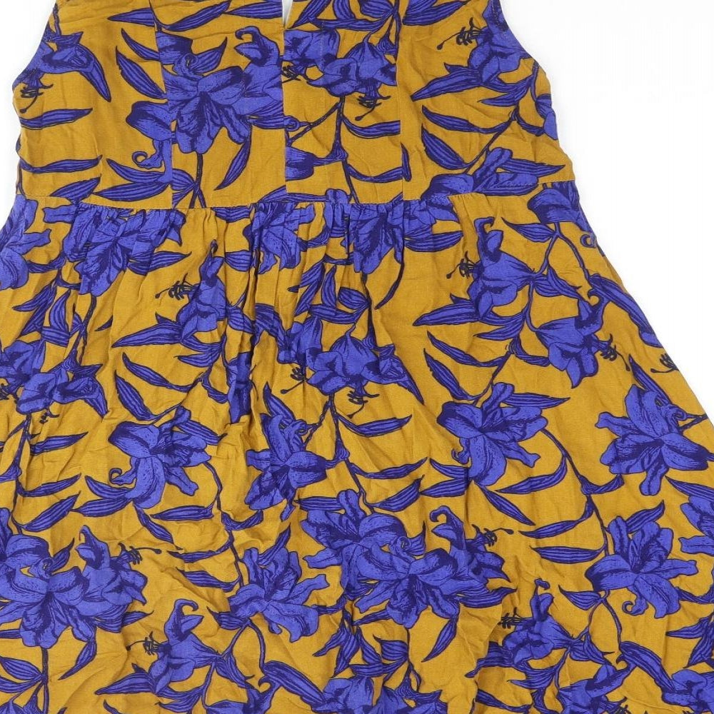 H&M Womens Multicoloured Floral Viscose A-Line Size 4 Scoop Neck Button