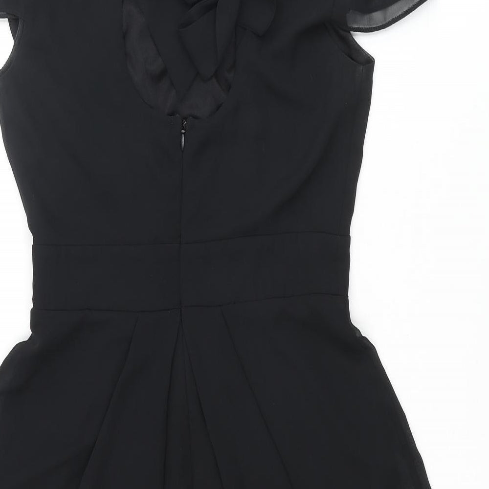 River Island Womens Black Polyester Mini Size 8 Boat Neck Zip - Pleated Bow