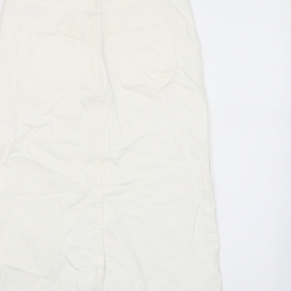 Marks & Spencer Womens White Cotton A-Line Skirt Size 6 Zip - Pockets