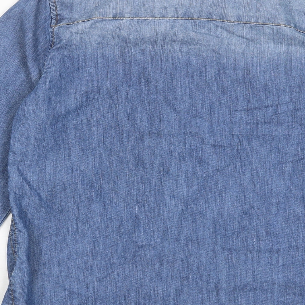 YesYes Womens Blue Cotton Basic Button-Up Size 8 Collared - Pockets