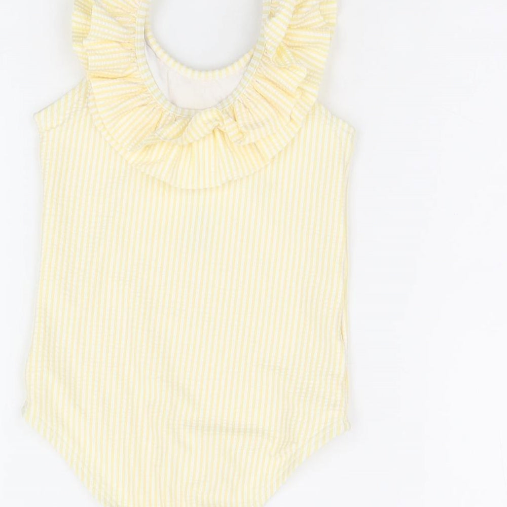 Marks & Spencer Girls Yellow Striped Polyester Bodysuit One-Piece Size 2-3 Years Pullover - Swimming Costume