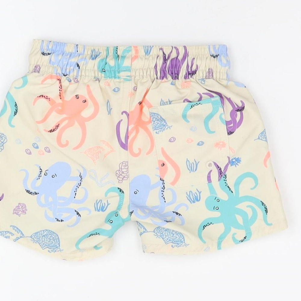 Marks & Spencer Boys Beige Geometric Polyester Shorts Outfit/Set Size 3-6 Months Drawstring - Swim Short, Octopus Print