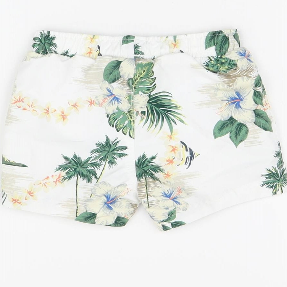 Marks & Spencer Boys White Floral Polyester Shorts Outfit/Set Size 6-9 Months Drawstring - Swim Short