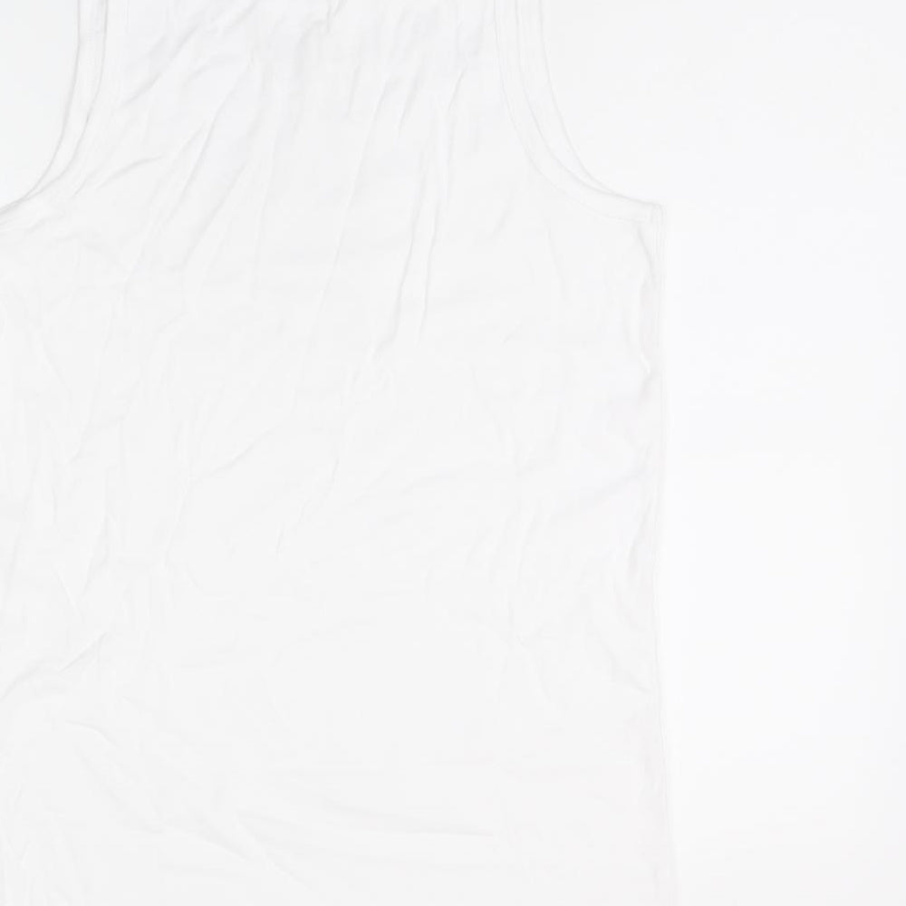 Marks & Spencer Womens White Cotton Basic Tank Size L Scoop Neck