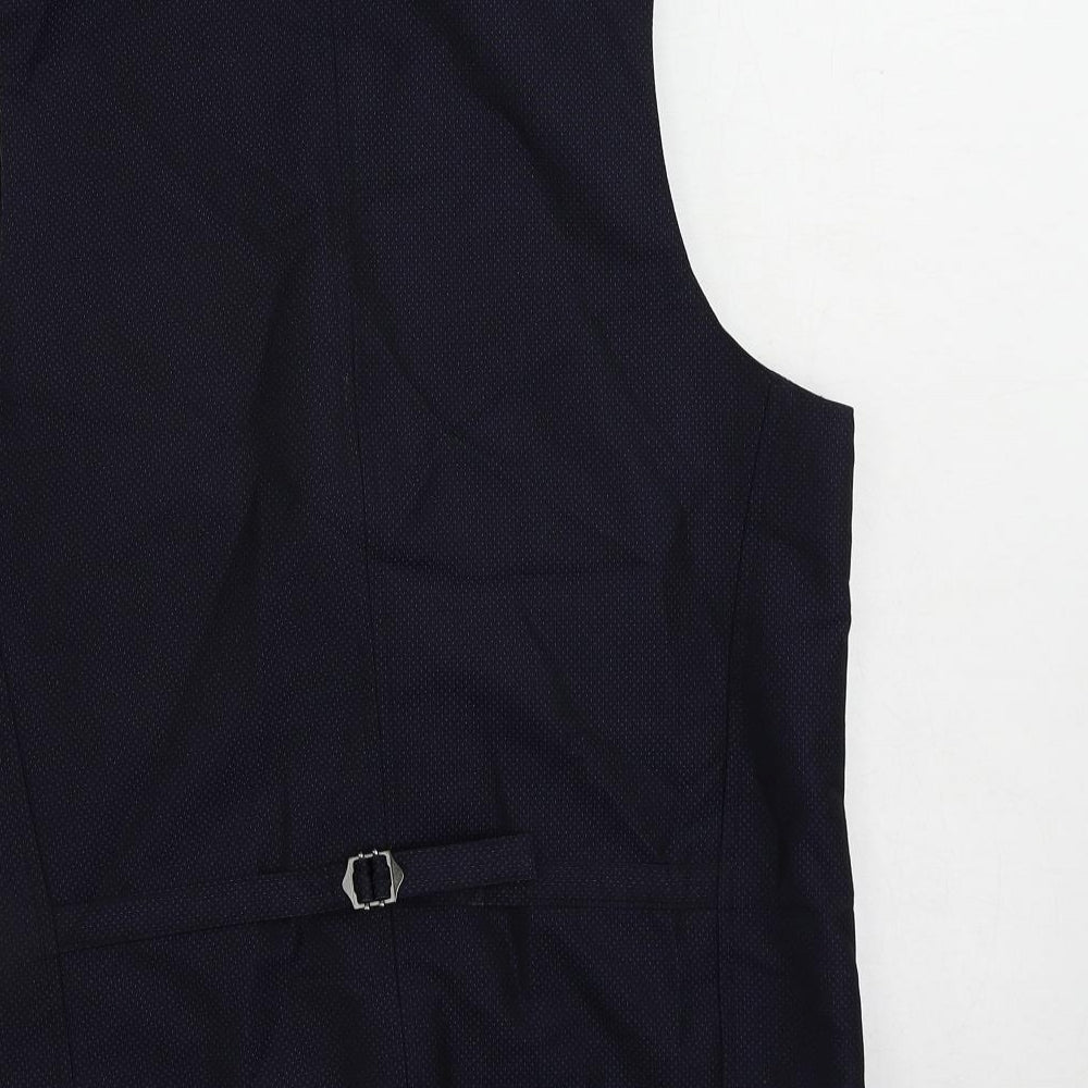 Spitafields Mens Blue Geometric Polyester Jacket Suit Waistcoat Size 40 Regular