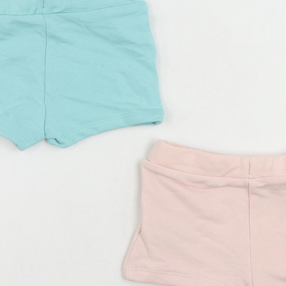 Marks & Spencer Baby Blue Cotton Cropped Trousers Size 3-6 Months Drawstring - Set