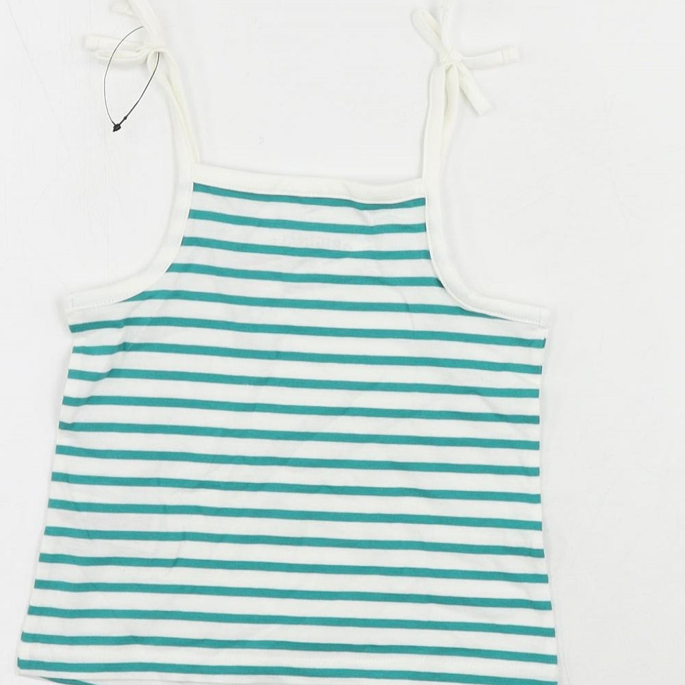 Marks & Spencer Girls Green Striped Cotton Camisole Tank Size 2-3 Years Square Neck Pullover