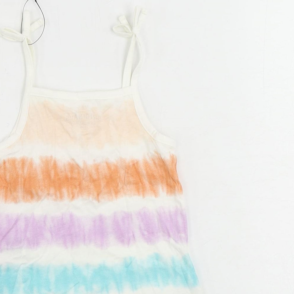 Marks & Spencer Girls Multicoloured Striped Cotton Camisole Tank Size 2-3 Years Square Neck Pullover - Tie Dye