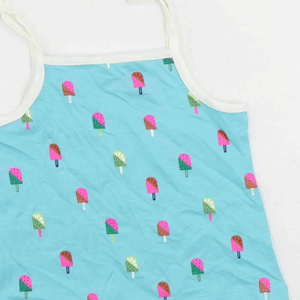 Marks & Spencer Girls Blue Geometric Cotton Camisole Tank Size 3-4 Years Square Neck Pullover - Ice Cream Print