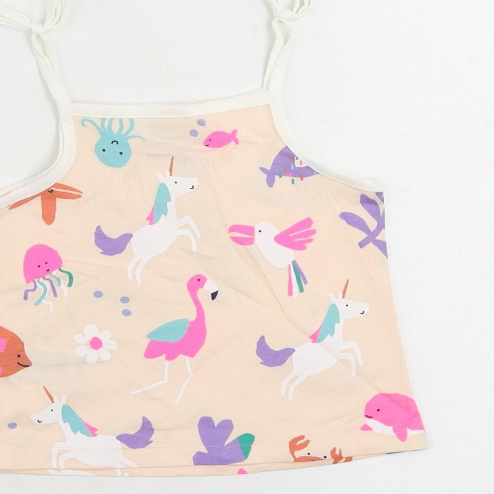 Marks & Spencer Girls Pink Geometric Cotton Camisole Tank Size 2-3 Years Square Neck Pullover