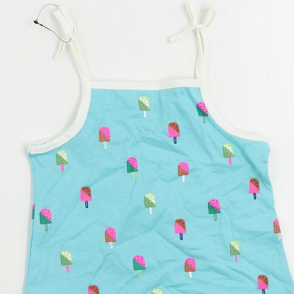 Marks & Spencer Girls Blue Geometric Cotton Camisole Tank Size 2-3 Years Square Neck Pullover - Ice Cream Print