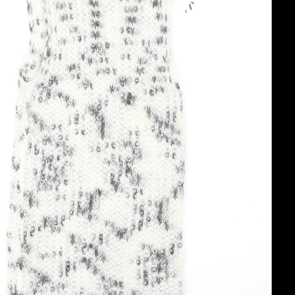 Zara Womens White Polyamide Jumper Dress Size L High Neck Pullover