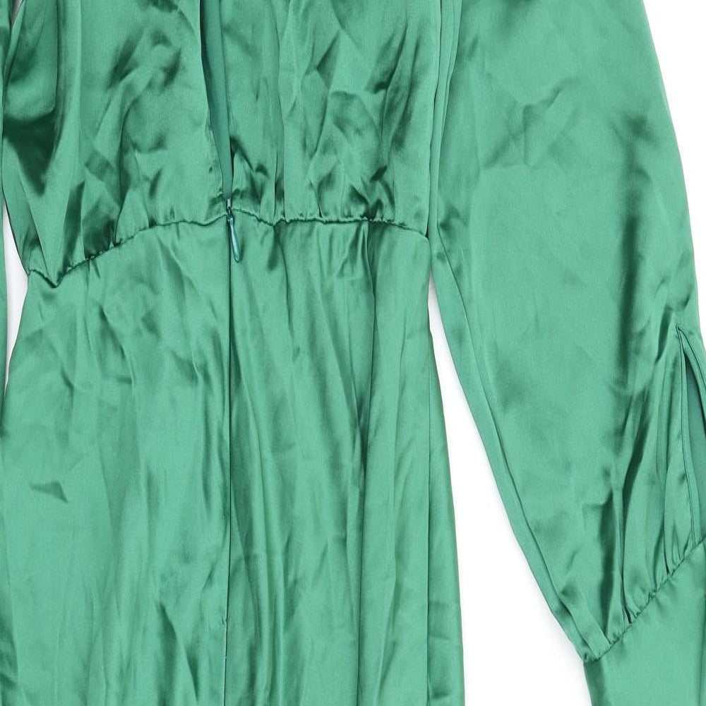 Zara Womens Green Polyester A-Line Size S High Neck Zip