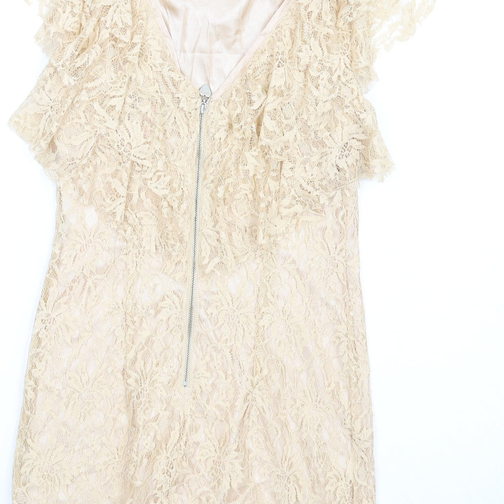 Lipsy Womens Beige Polyamide A-Line Size 10 Round Neck Zip