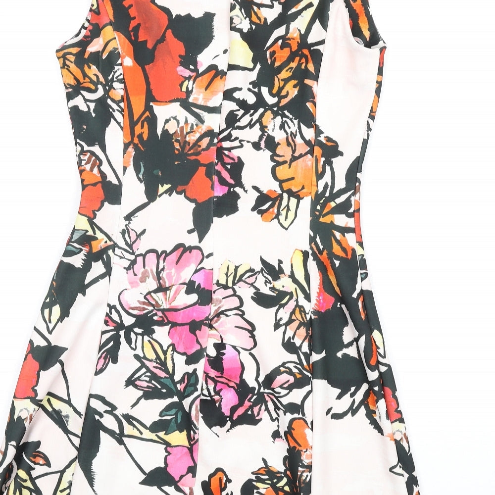 Mango Womens Multicoloured Floral Polyester A-Line Size S Round Neck Zip
