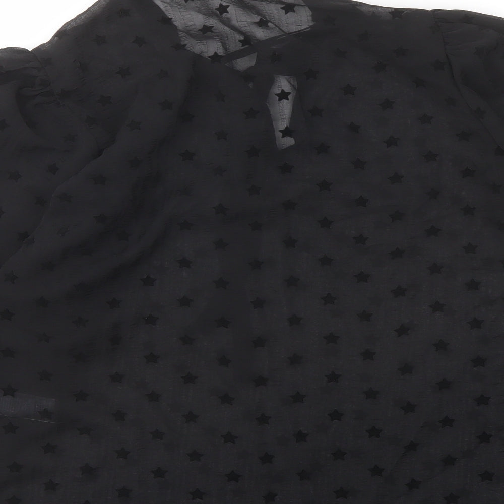 Marks & Spencer Womens Black Geometric Polyester Basic Blouse Size 8 Round Neck