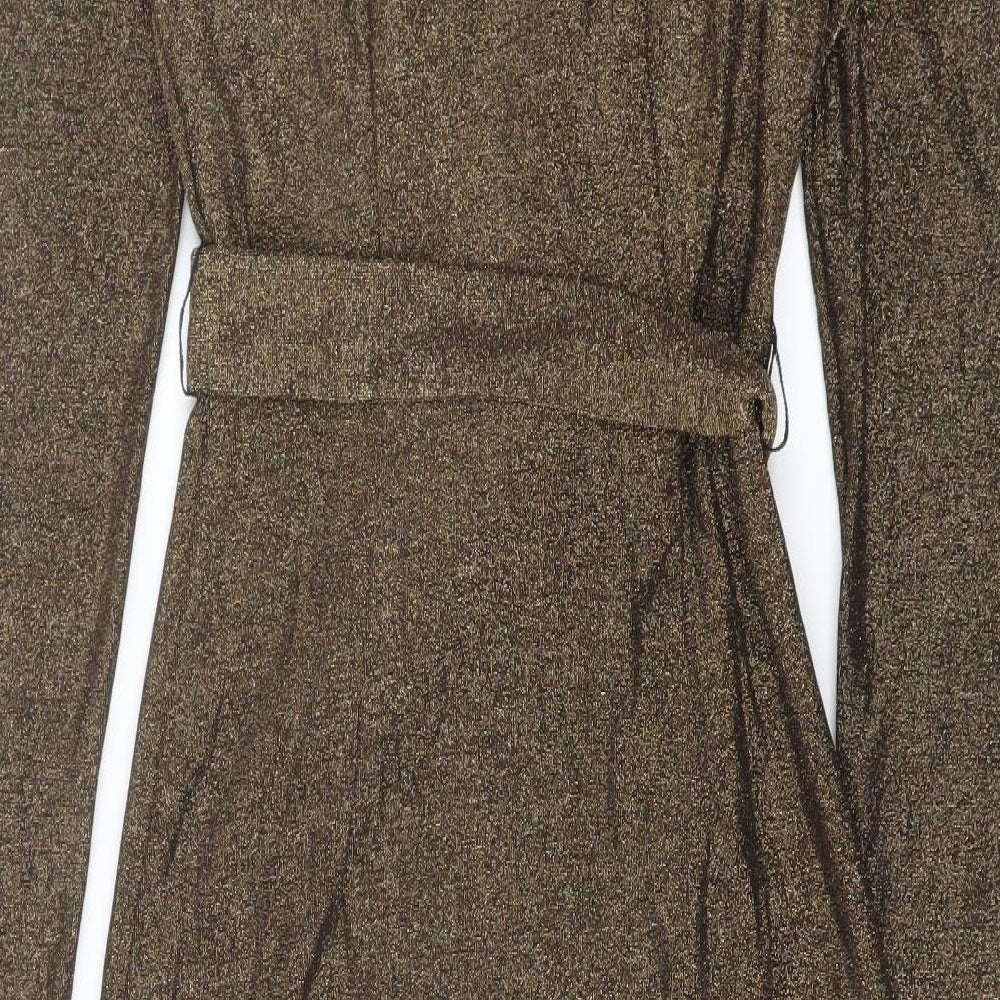 Marks & Spencer Womens Gold Polyamide Pencil Dress Size 8 V-Neck Pullover
