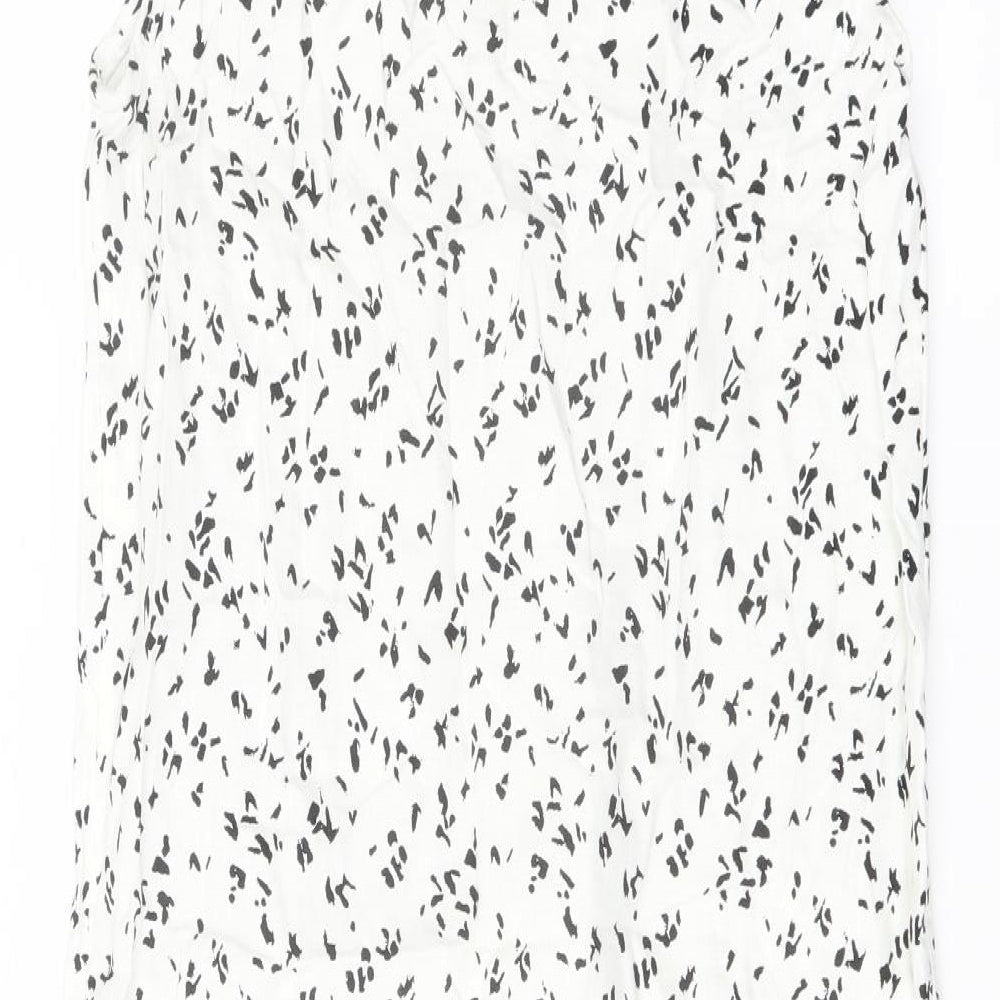 Marks & Spencer Womens White Geometric Linen Trapeze & Swing Size 8 V-Neck Pullover